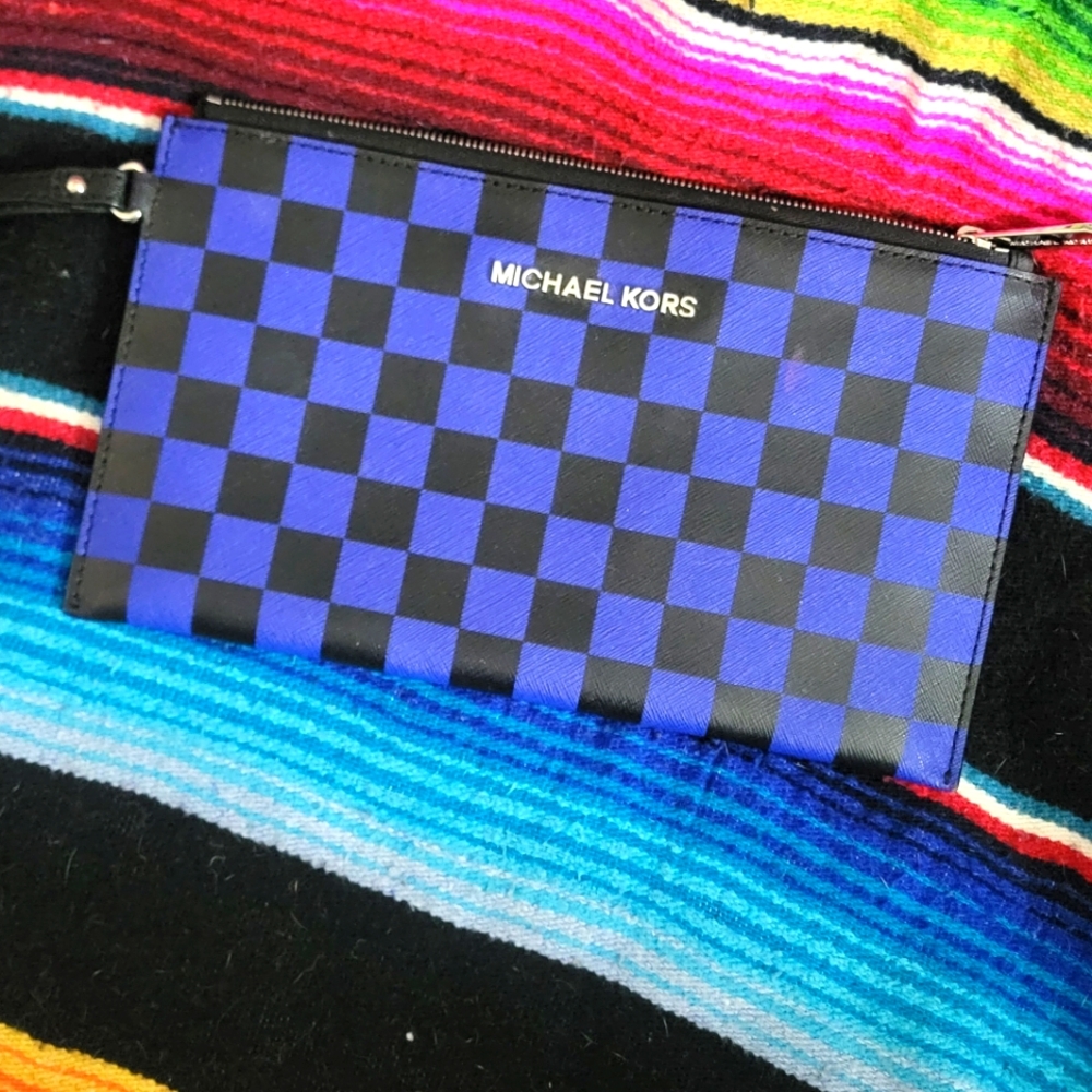 Michael Kors Blue/Black Checkered Wristlet